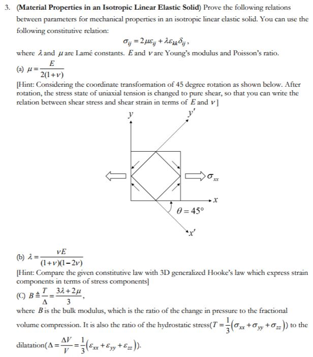 Solved 3. Material Properties In An Isotropic Linear Elastic | Chegg.com