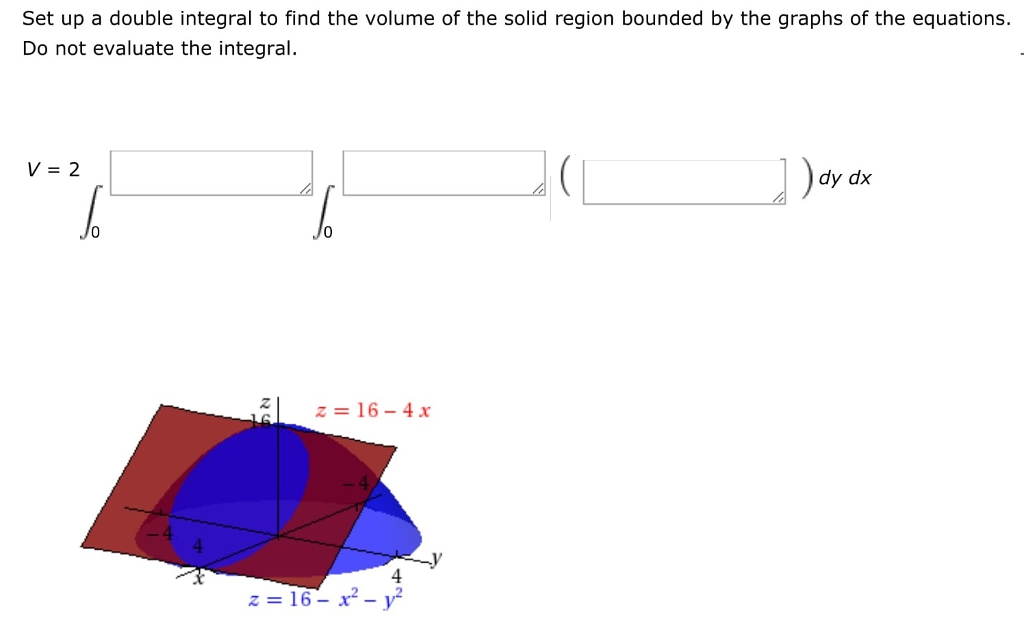 Solved Set Up A Double Integral To Find The Volume Of The