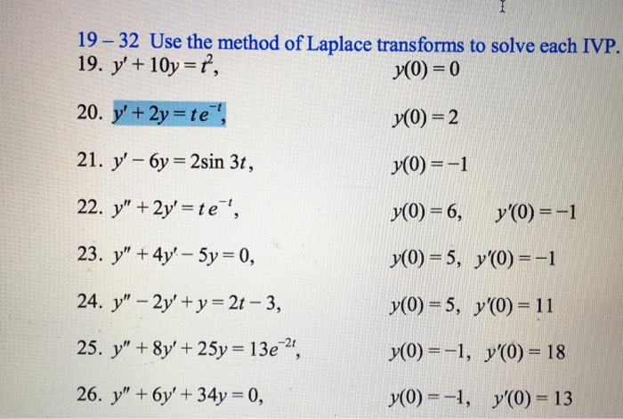 Solved Use The Method Of Laplace Transforms To Solve Each 5867