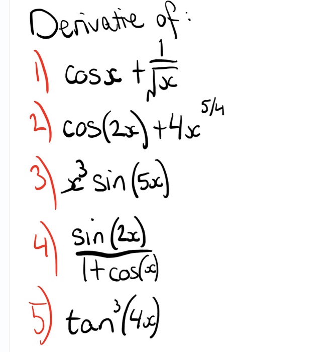 Solved Derivative of cos x + 1/squareroot x cos (2x) +