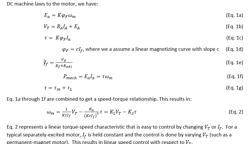 Solved DC machine laws to the motor, we have: (Eq. 1a) (Eq. | Chegg.com