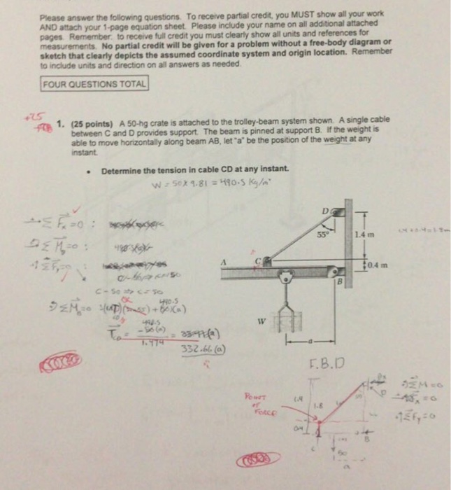Solved Show me all the work + FBD that could give me an A+ | Chegg.com