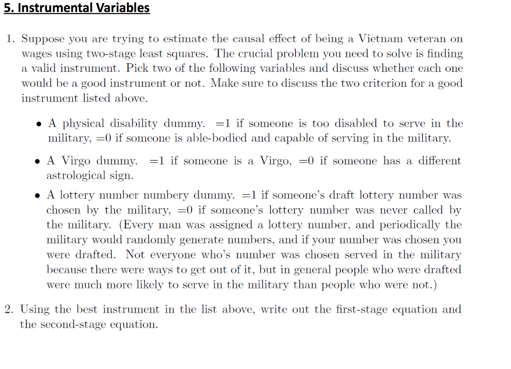 5. Instrumental Variables 1. Suppose you are trying | Chegg.com