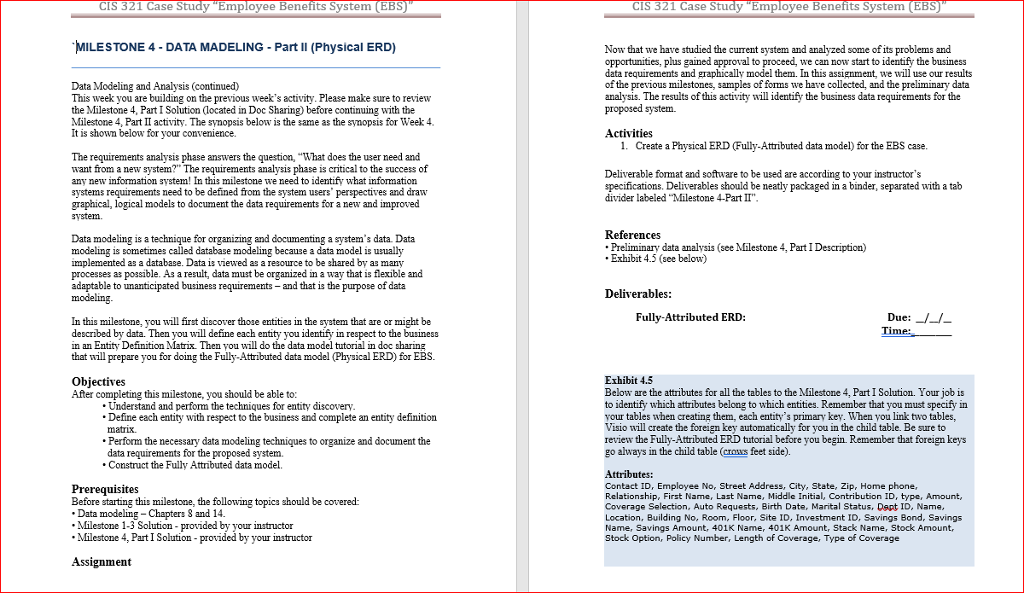 CIS 321 Case Study "Employee Benefits System (EBS CIS