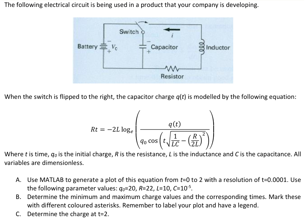 Solved The following electrical circuit is being used in a | Chegg.com
