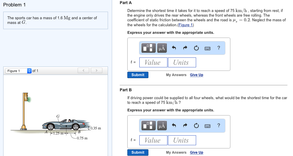 Solved The Sports Car Has A Mass Of 1.6 Mg And A Center Of | Chegg.com