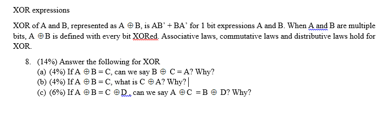 Solved XOR Expressions XOR Of A And B, Represented As A | Chegg.com