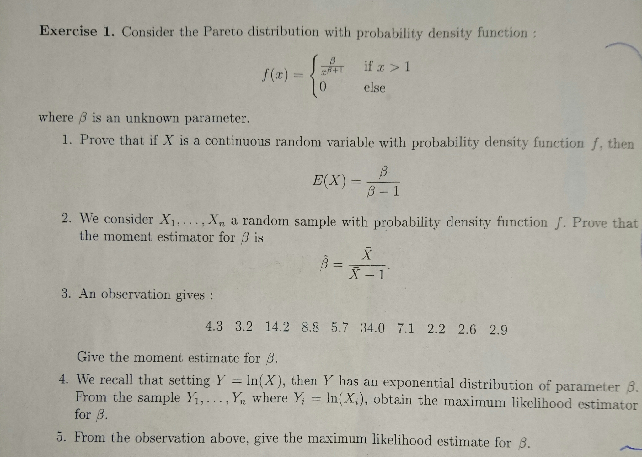Solved Consider the Pareto distribution with probability | Chegg.com