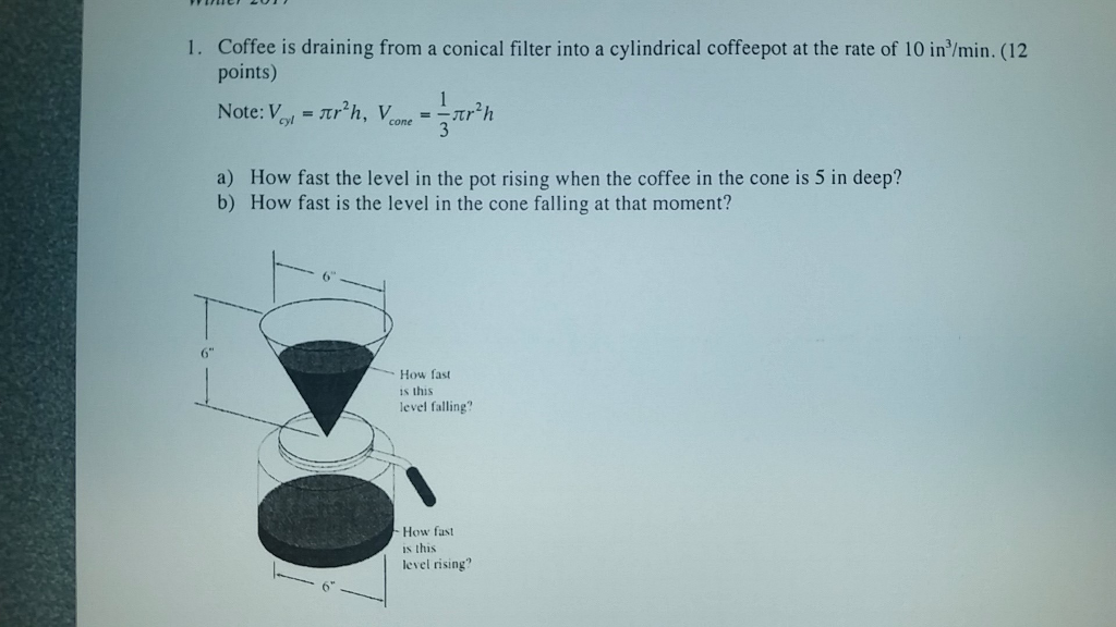 Solved Coffee is draining from a conical filter into a