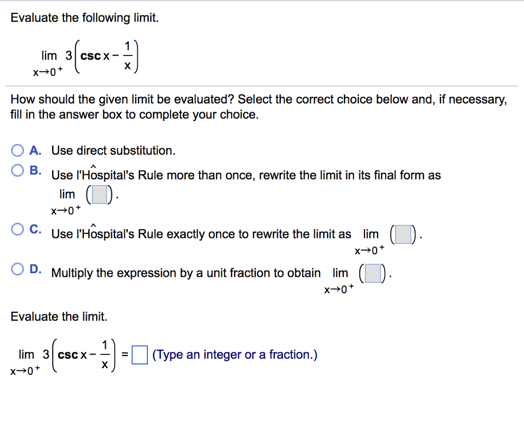 Solved Evaluate The Following Limit Limx Rightarrow 0 4067