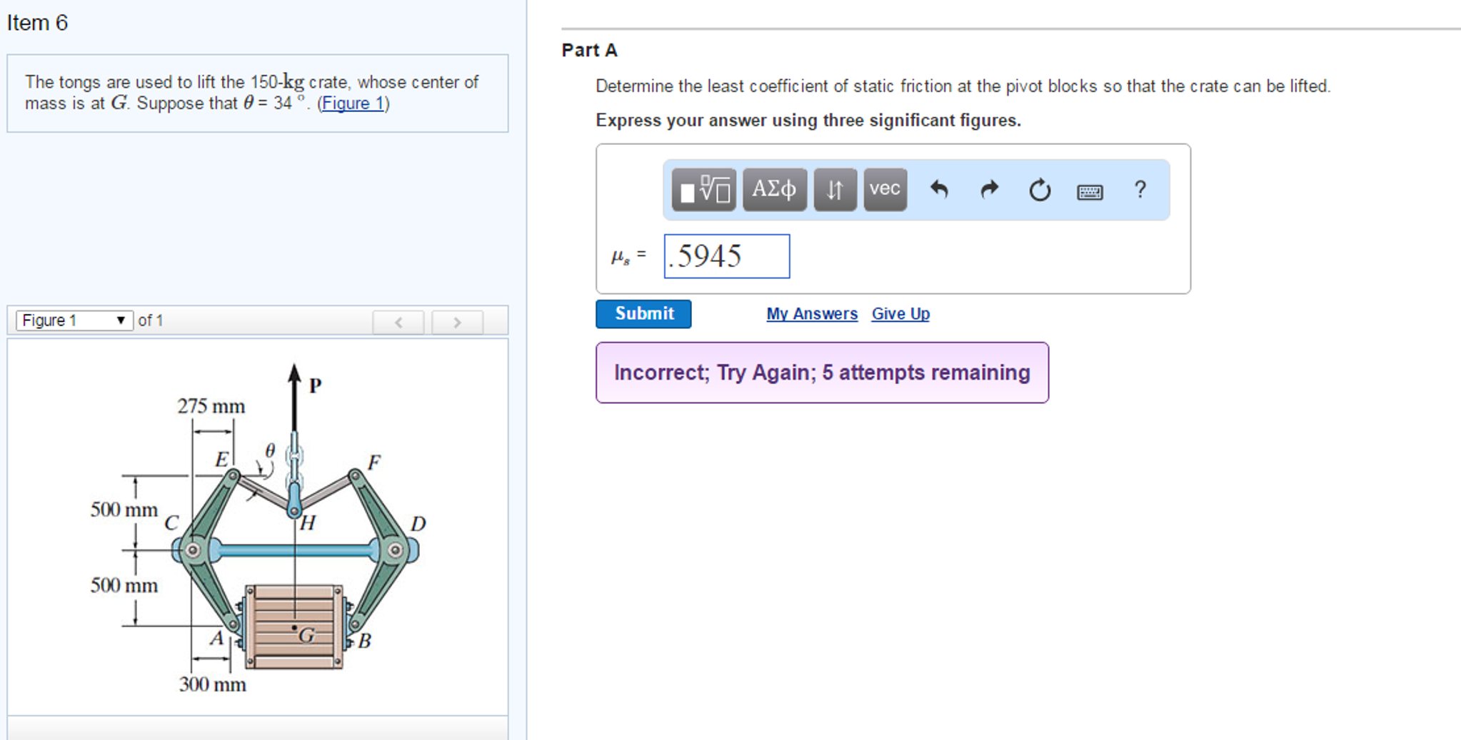 Solved The tongs are used to lift the 150kg crate,