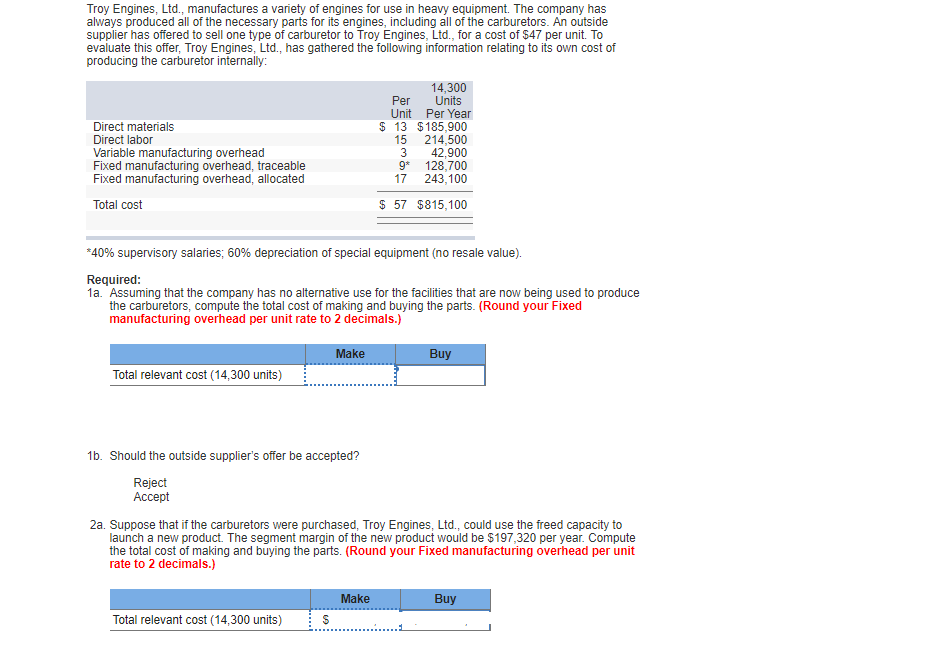 Solved Troy Engines, Ltd., manufactures a variety of engines | Chegg.com