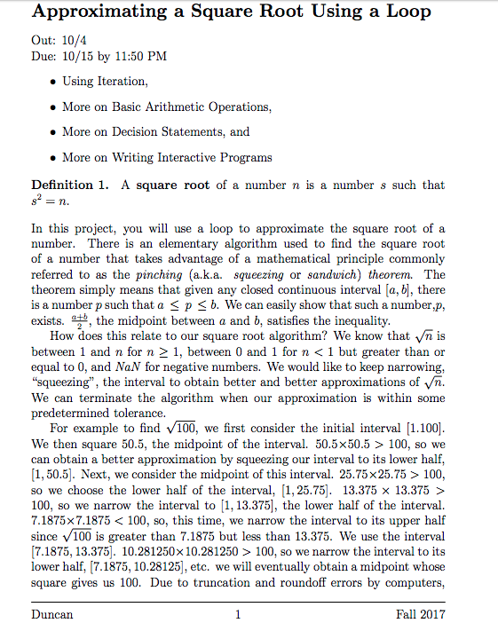 Solved Approximating a Square Root Using a Loop Out: 10/4 | Chegg.com