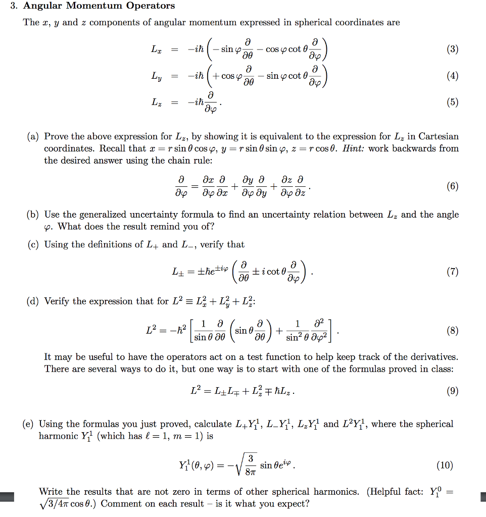 Solved 3. Angular Momentum Operators The x, y and z | Chegg.com