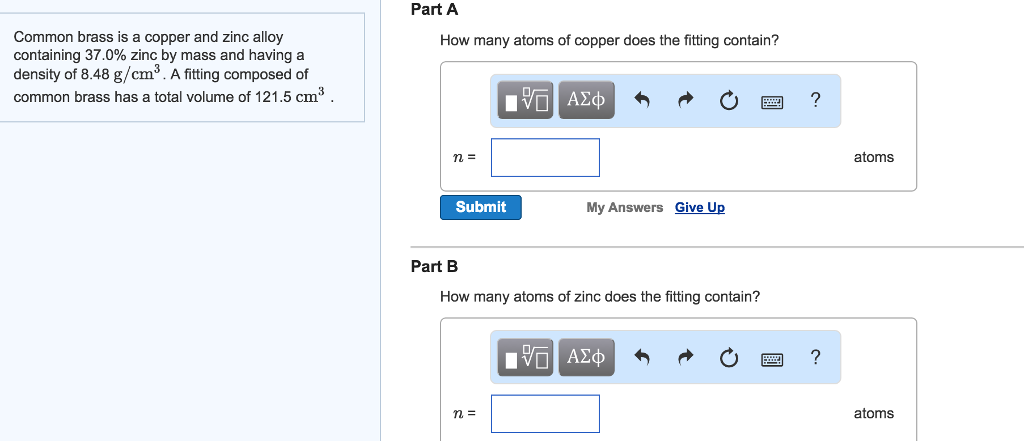 Solved Common brass is a copper and zinc alloy containing | Chegg.com