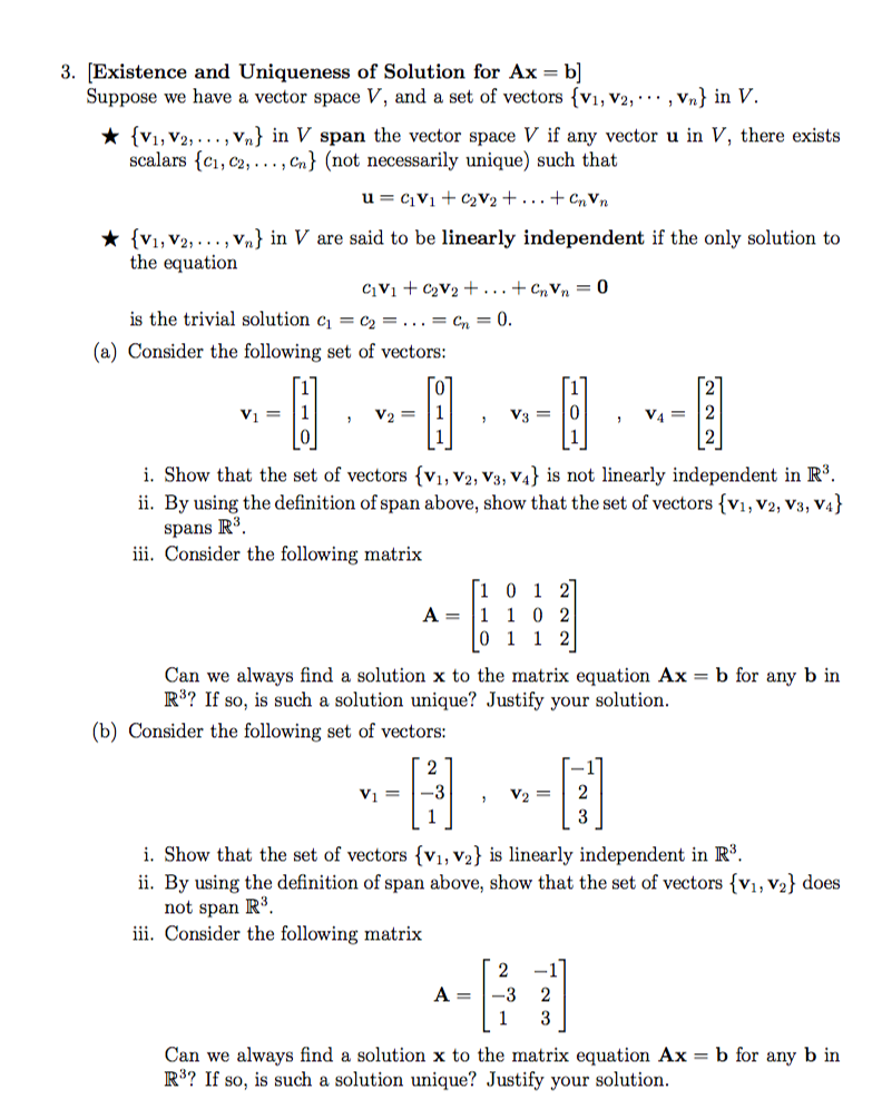 Solved 3. Existence And Uniqueness Of Solution For Ax B] | Chegg.com