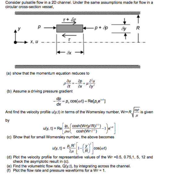 Consider pulsatile flow in a 2D channel. Under the | Chegg.com