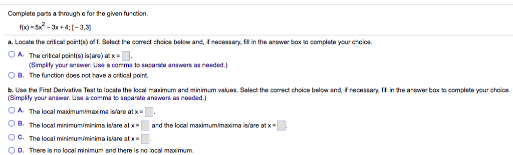 Solved Complete parts a through c for the given function. | Chegg.com