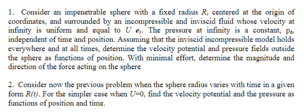 Solved 1. Consider an impenetrable sphere with a fixed | Chegg.com