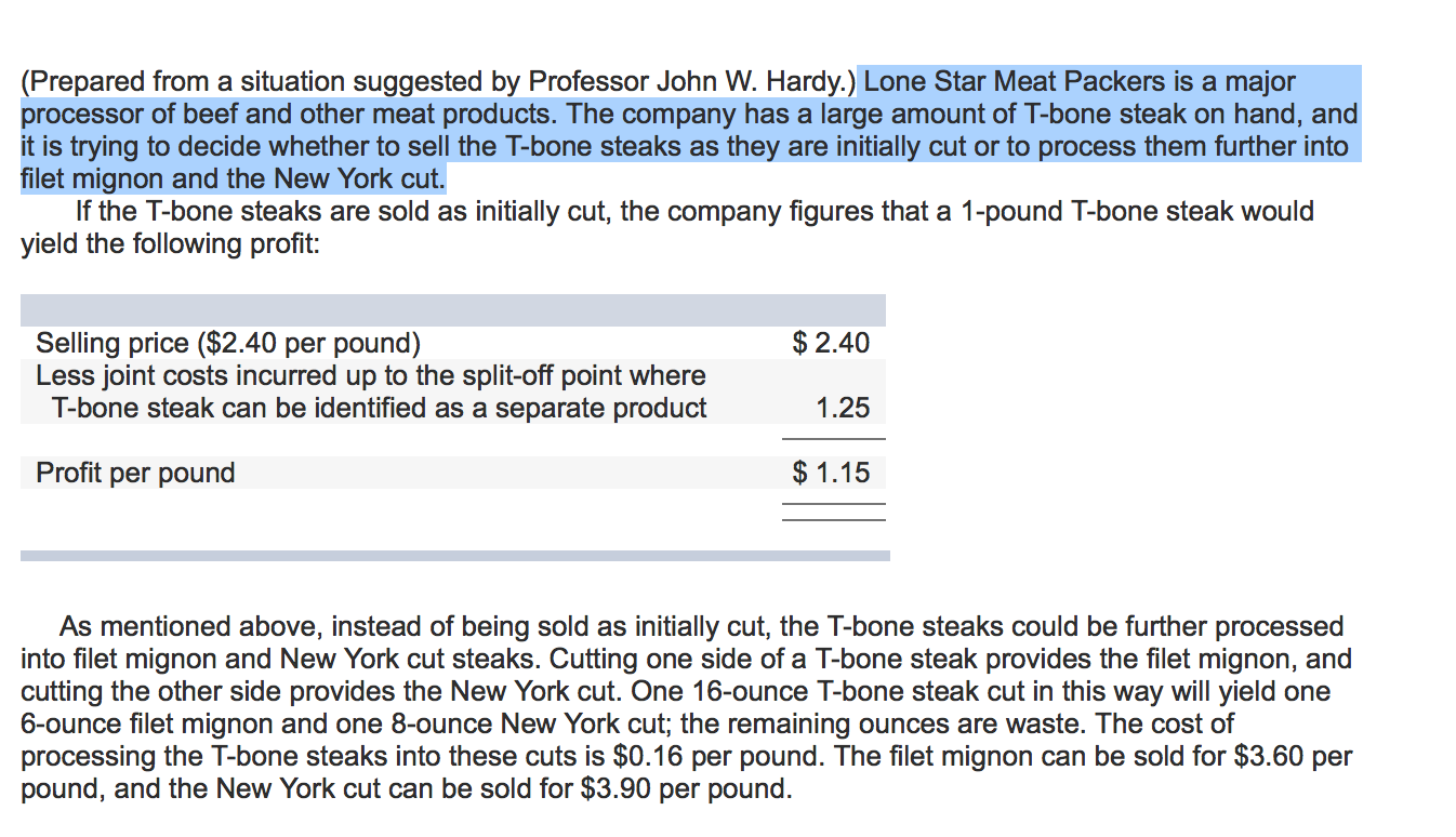 Solved Lone Star Meat Packers is a major processor of beef