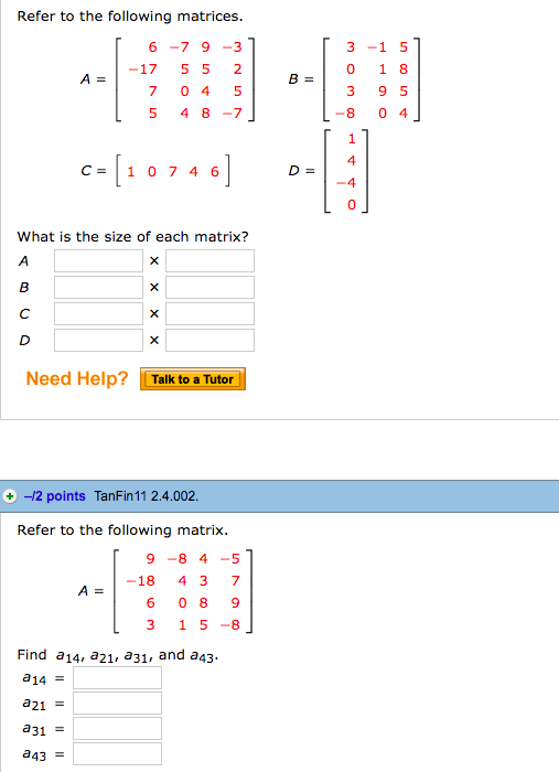 Solved Refer To The Following Matrices 6 -7 9-3 3 -1 5 B=10 