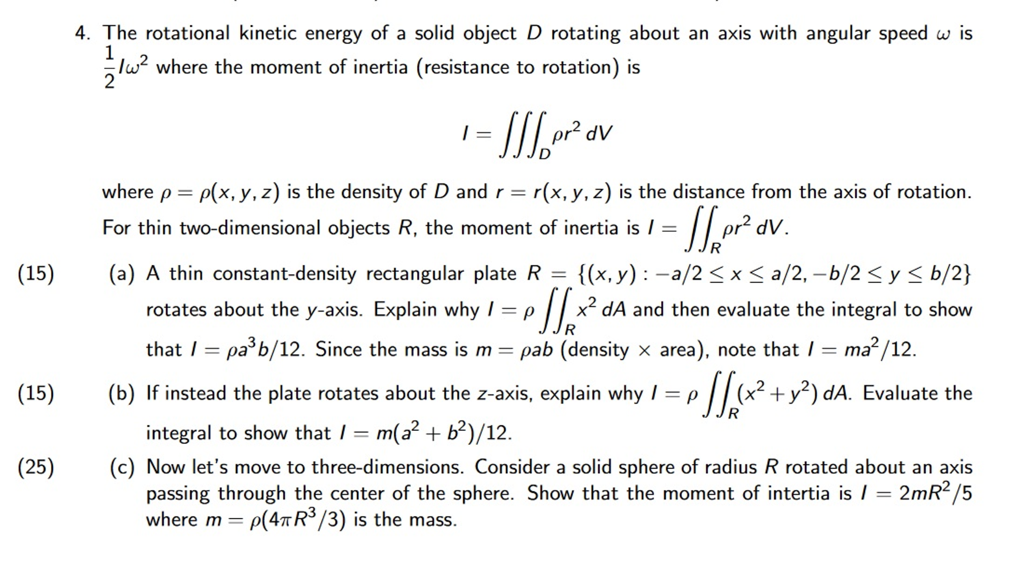 Solved The Rotational Kinetic Energy Of A Solid Object D | Chegg.com