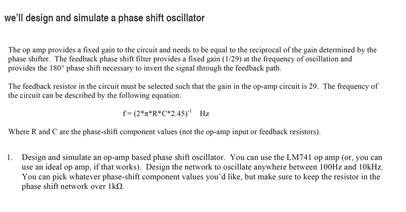 Solved we'll design and simulate a phase shift oscillator | Chegg.com