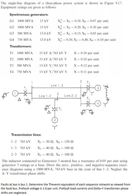 Solved The single-line diagram of a three-phase power system | Chegg.com