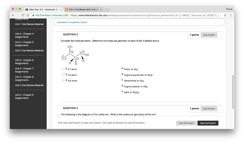 Solved Take Test 9.2 Molecular Gec x C Fill in The
