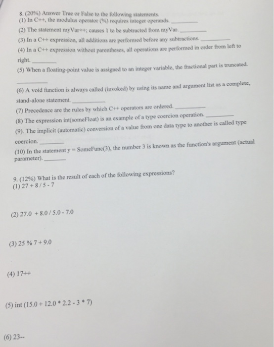 Solved In C++. the modulus operator (%)requires integer | Chegg.com