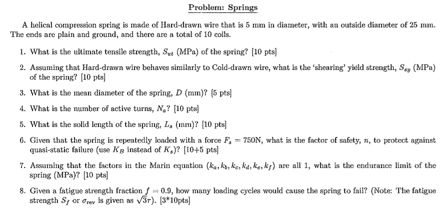 Solved Problem: Springs A helical compression spring is made | Chegg.com