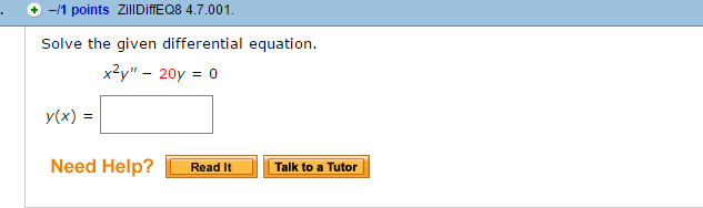 Solved Solve the given differential equation. x^2y" - 20y = | Chegg.com