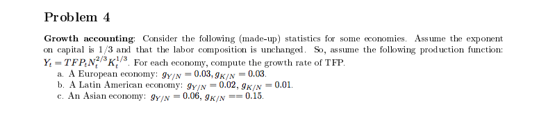 Solved Problem 4 Growth accounting: Consider the following | Chegg.com