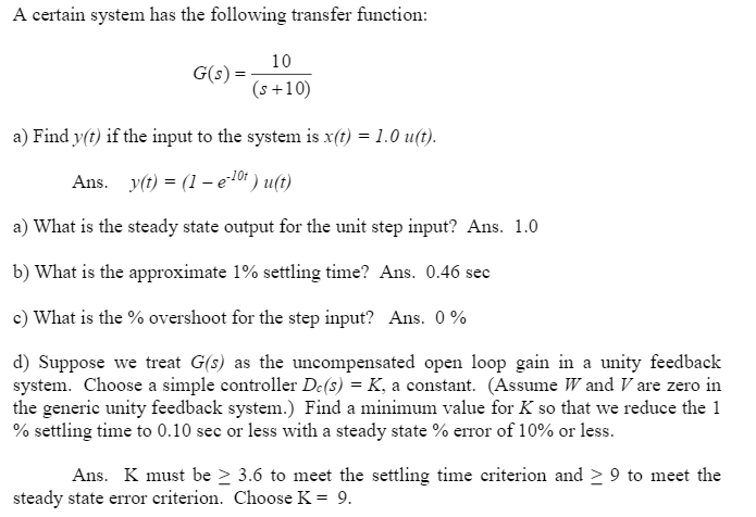 Solved A certain system has the following transfer function: | Chegg.com