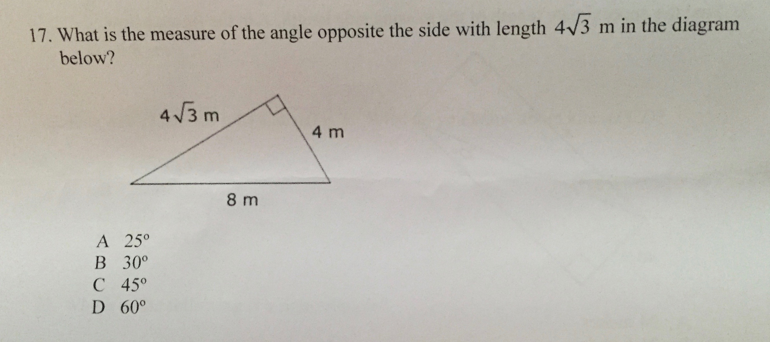 solved-what-is-the-measure-of-the-angle-opposite-the-side-chegg