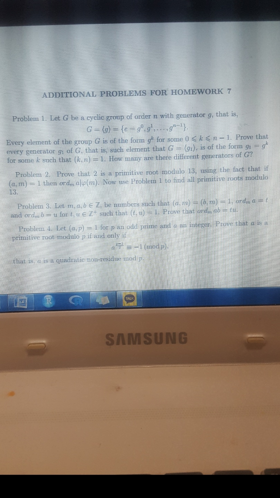 Solved ADDITIONAL PROBLEMs FOR HoMEwORK 7 Problem 1. Let G | Chegg.com