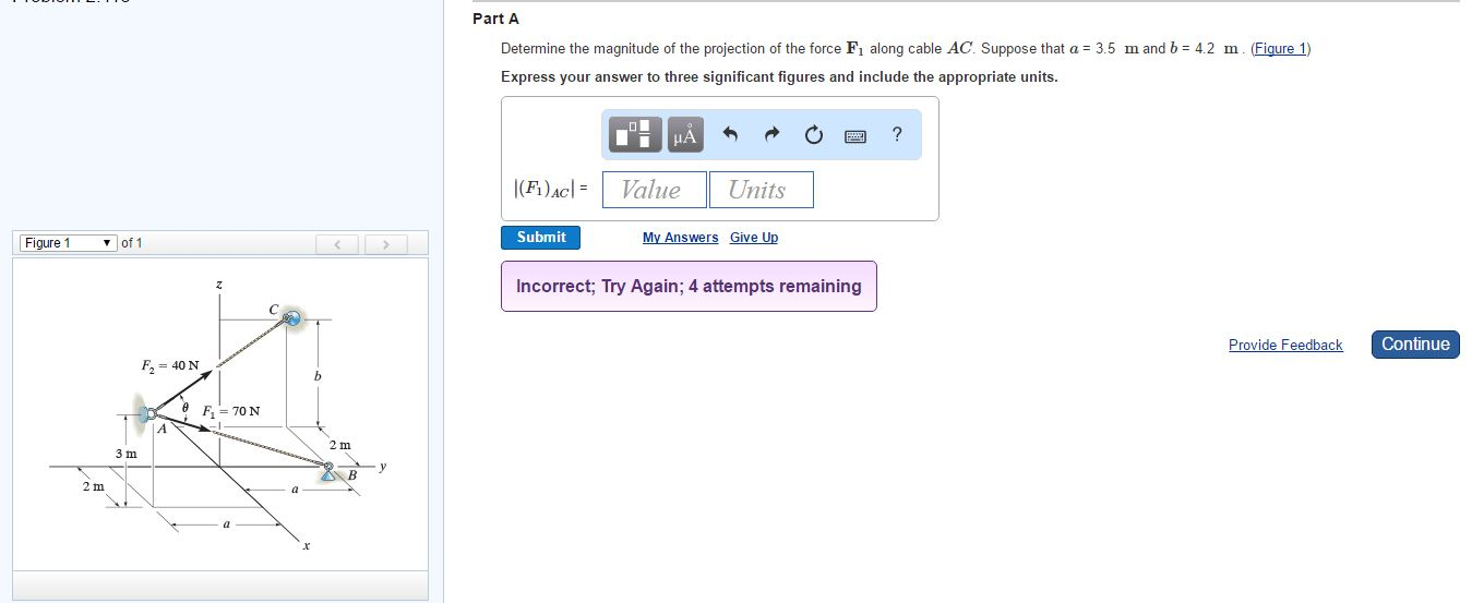 Solved Determine the magnitude of the projection of the | Chegg.com