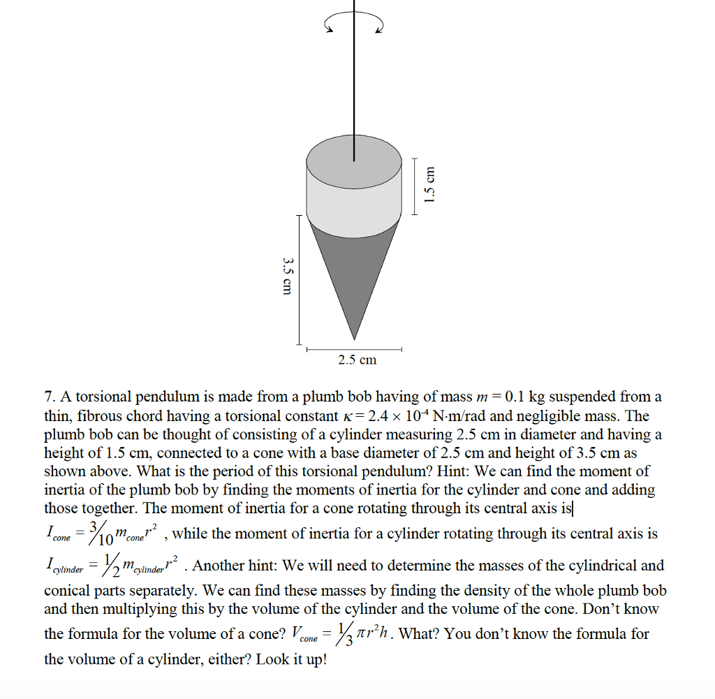 Solved 2.5 cm 7. A torsional pendulum is made from a plumb