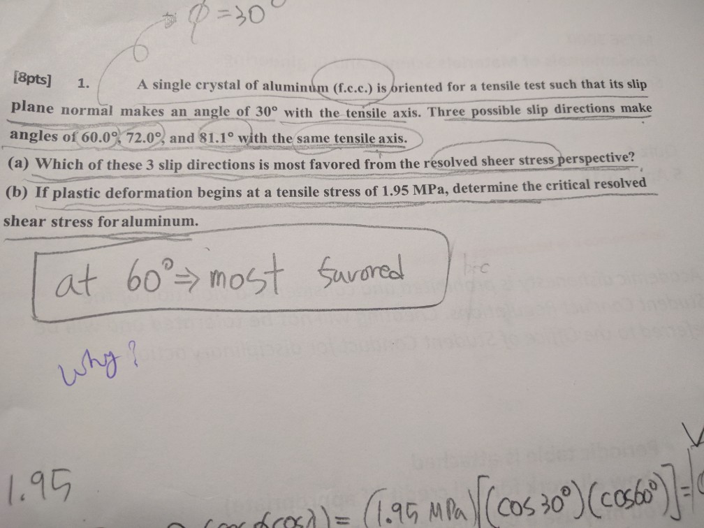 Solved 1. A single crystal of aluminum (f.c.c.) is oriented
