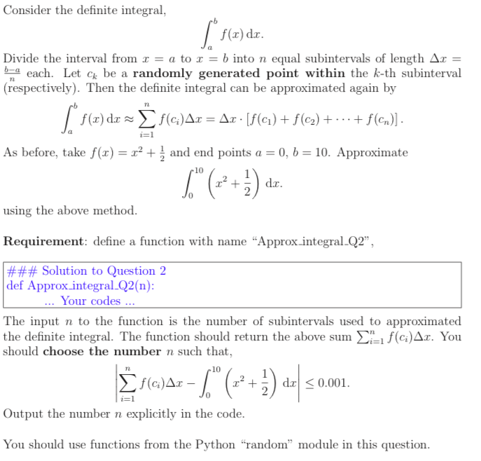 Solved Consider the definite integral, f(x) dr Divide the | Chegg.com