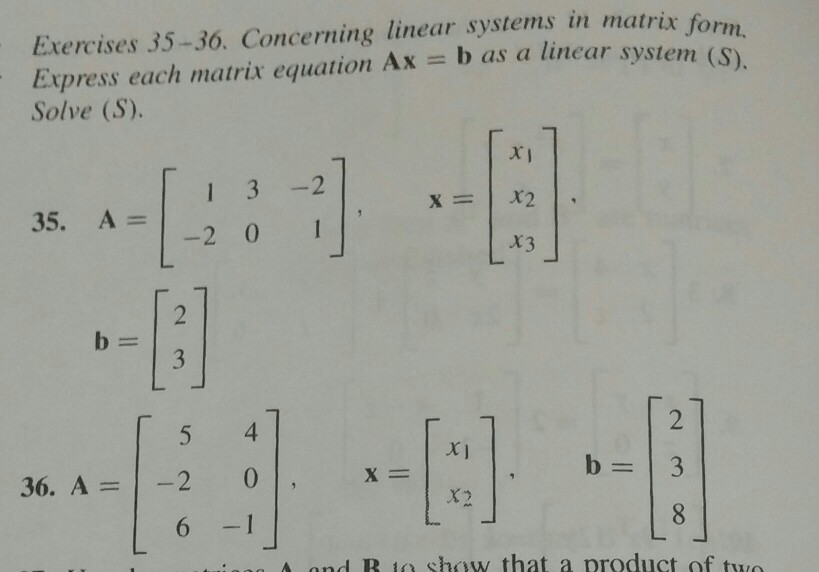 Solved Concerning linear systems in matrix form. Express | Chegg.com