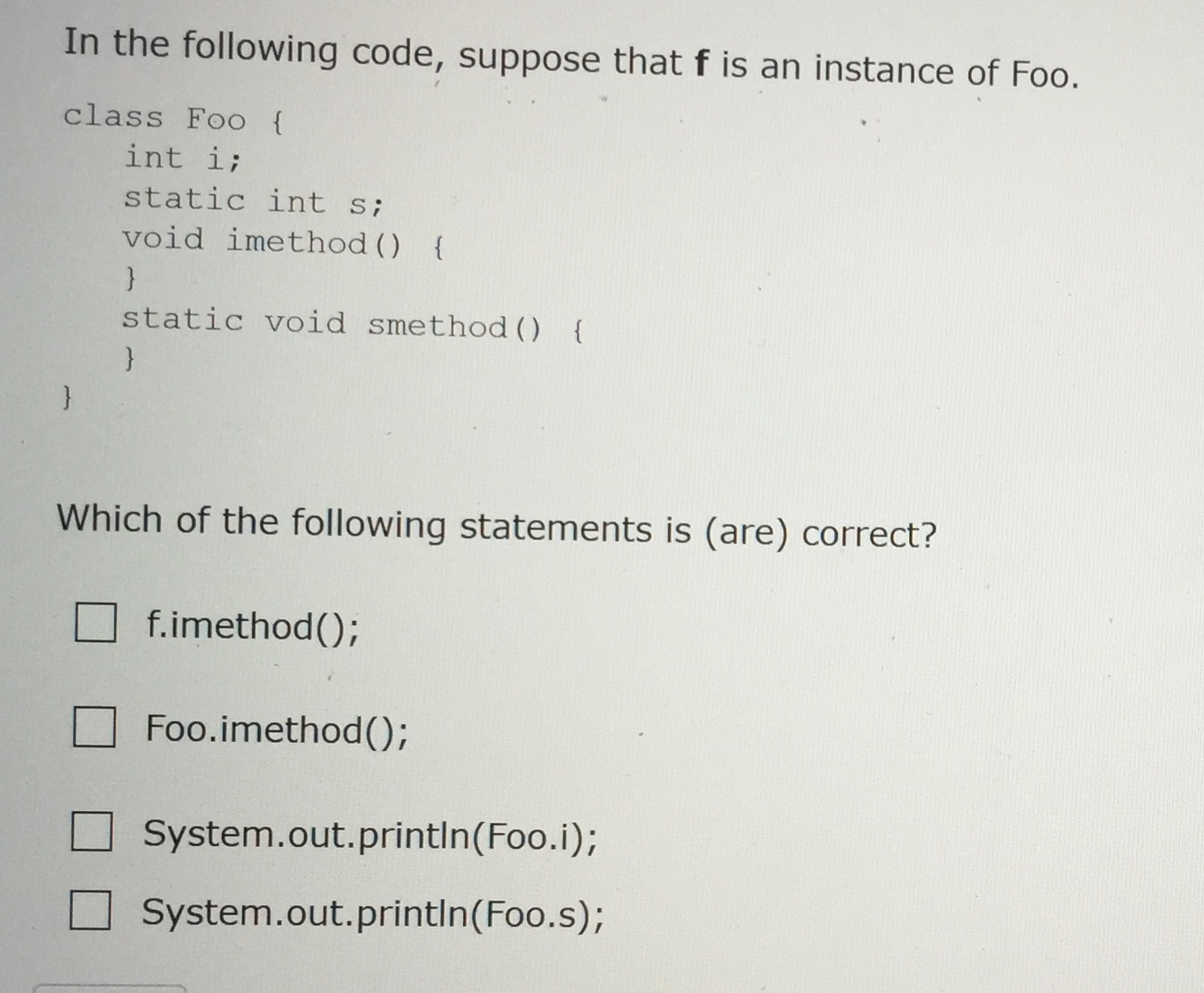 Solved In the following code, suppose that f is an instance | Chegg.com