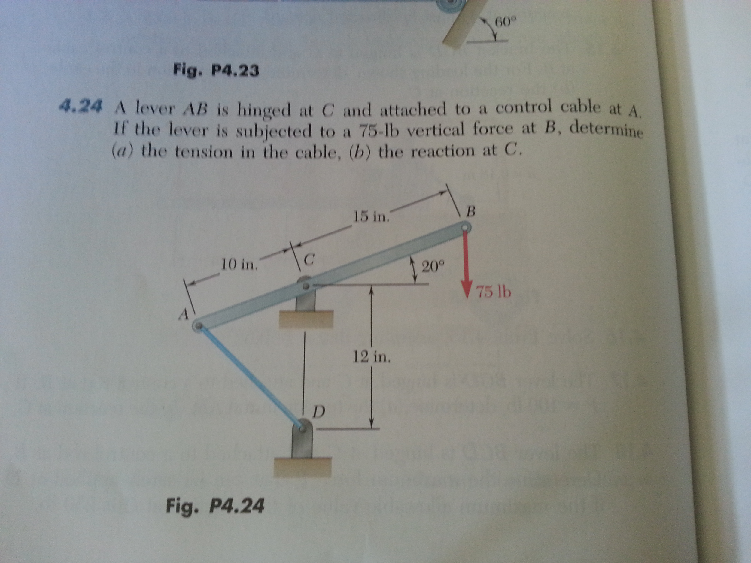 Solved A lever AB is hinged at C and attached to a control | Chegg.com