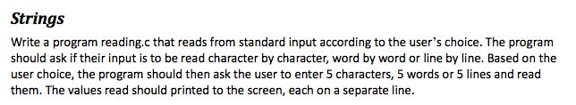 Solved Strings Write a program reading.c that reads from | Chegg.com
