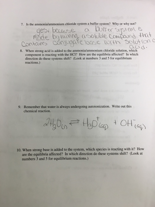 Solved 7. Is the ammonia/ammonium chloride system a buffer