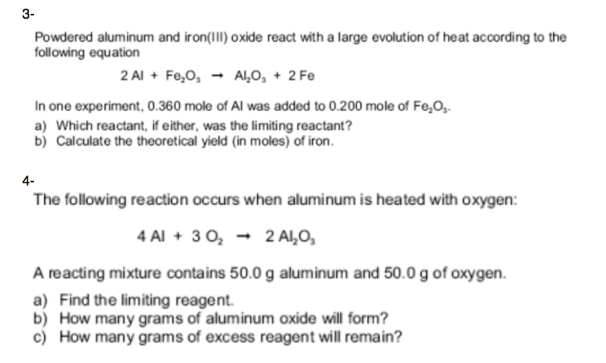 Solved 3 Powdered aluminum and iron(II) oxide react with a