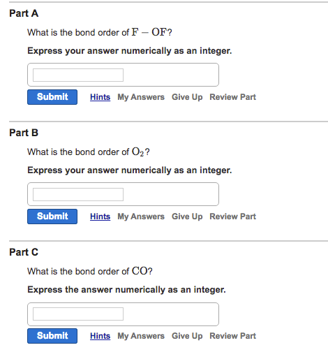 Solved What is the bond order of F - OF? Express your | Chegg.com