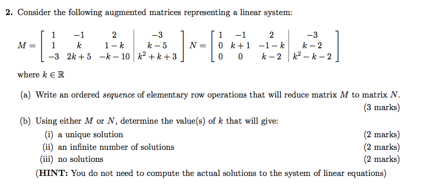 Solved Consider the following matrices representing a linear | Chegg.com