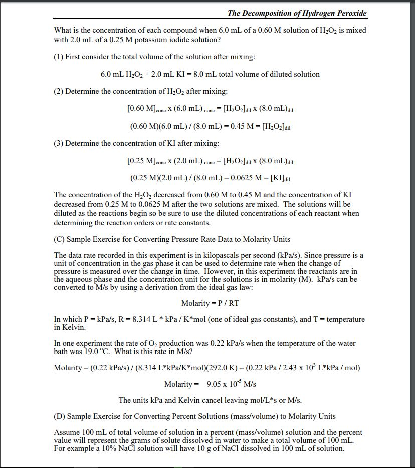 Experiment #2 Decomposition of Hydrogen Peroxide The | Chegg.com