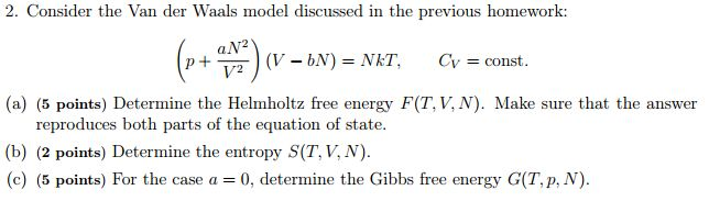 Solved Consider the Van der Waals model discussed in the | Chegg.com